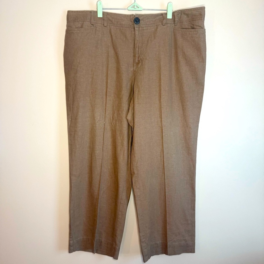 MERONA Linen Trousers Women Brown Straight Leg SZ/22W